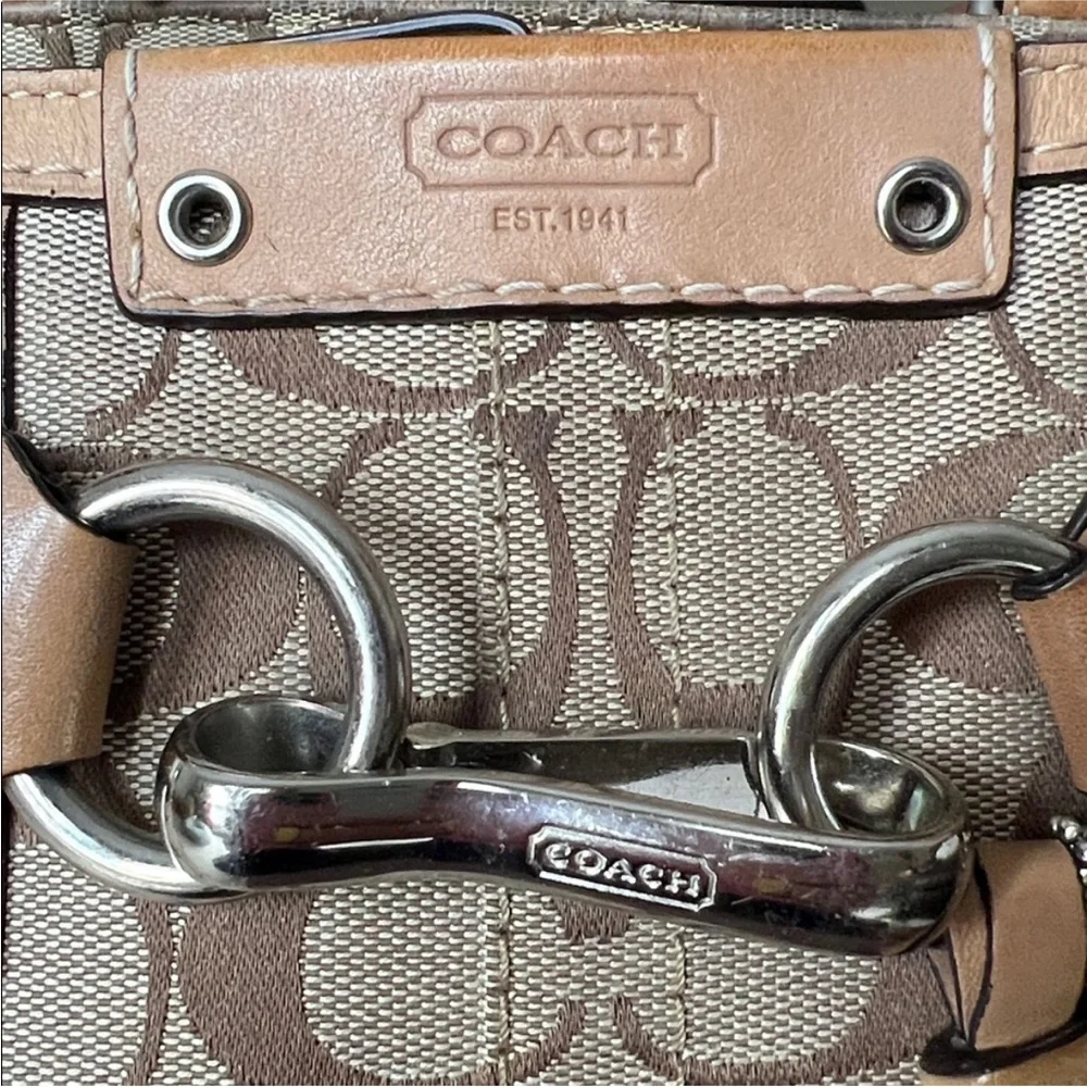 Coach Signature Canvas Shoulder Bag in Tan and Khaki - Picture 4 of 17
